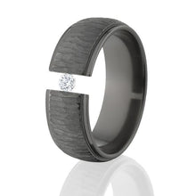 Black Ring, Diamond Tension Wedding Ring Treebark