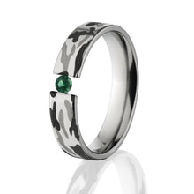 Emerald, Titanium Camo Ring, Tension Set Ring