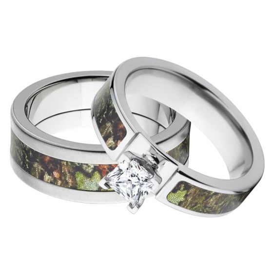 Outdoor His & Her's Mossy Oak Obsession Camo Wedding Rings
