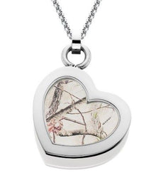 RealTree Heart Pendant, Camo Necklace, White Camo Jewelry