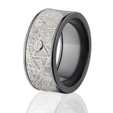 10mm Black Bevel Meteorite Wedding Rings, Black Diamond Rings