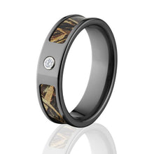Realtree Max 5 Camo Rings, Camouflage Wedding Bands, Max 5 Black Zirconium Camo ring w/ Diamond and