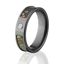 Mossy Oak Obsession Camo Rings, Camouflage Wedding Bands, Obsession Black Zirconium Camo ring w/ Dia