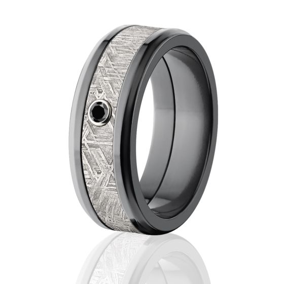 8mm Beveled Black Diamond Meteorite Wedding Rings